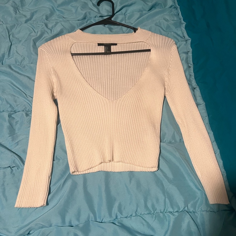 Forever 21 Cream Ribbed Knit Top